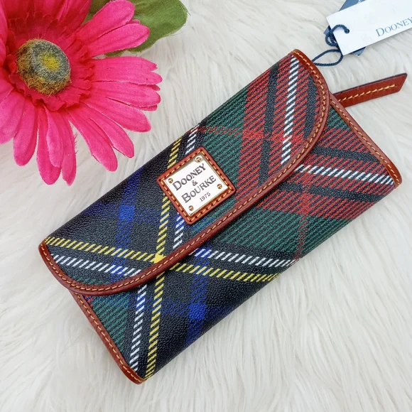 Dooney and Bourke Charcoal Tartan Plaid Windsor Continental Wallet - Picture 1 of 16